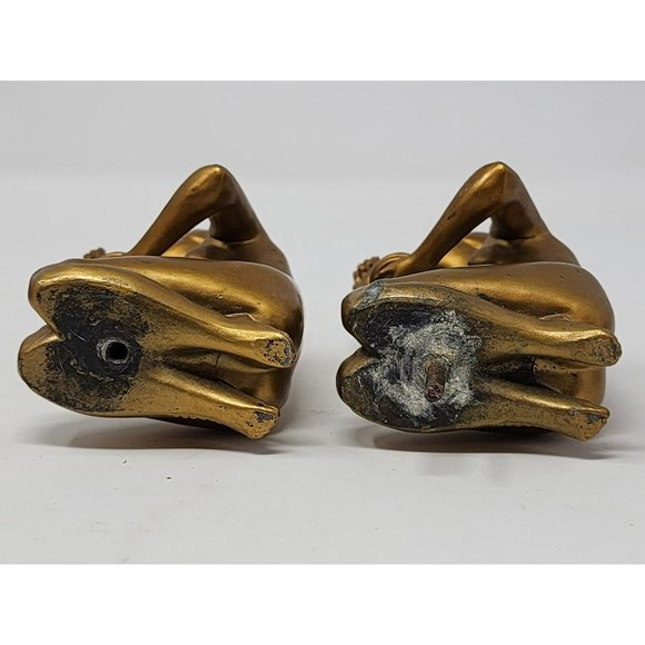 2 Vintage Bronze/Brass Nude Woman Kneeling Reaching Out Holding‎ Tray/Plate - Picture 6 of 14